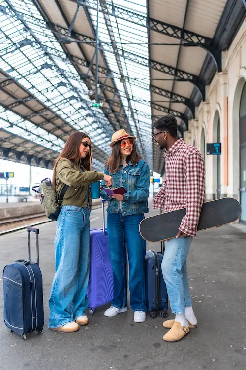 Voyageuses avec bagages dans une gare